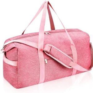 Carry on luaggage 22x14x9 Airlines Approved, Foldable Travel Duffel Bags Weekender Overnight Carry on Duffel Luggage Gym Duffle Bag with Wet Pocket & Shoe Compartment for Women Men(Pink, 40L)