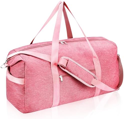 Carry on luaggage 22x14x9 Airlines Approved, Foldable Travel Duffel Bags Weekender Overnight Carry on Duffel Luggage Gym Duffle Bag with Wet Pocket & Shoe Compartment for Women Men(Pink, 40L)
