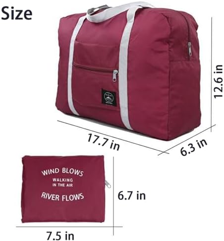 Foldable Travel Duffel Bag Tote Carry on Luggage Bag Spirit Airlines Personal item Sports Gym Bag Water Resistant Weekender Overnight Bags for Women and Men (Red) - Image 4