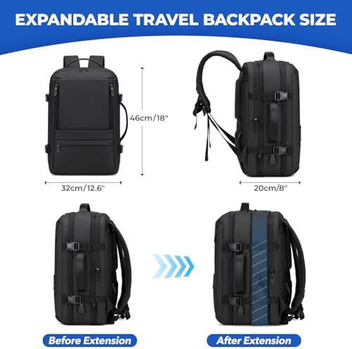 Carry On Travel Backpack for Airplanes | 35L Suitcase Backpack Luggage Business Weekender Bag - Expandable Travel Carry On Flight Approved for Men Women - Black - Image 3