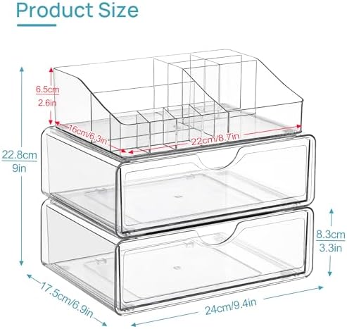 Vtopmart 3 Tier Clear Makeup Organizer with Drawer, Cosmetic Storage for Dresser Countertop and Bathroom Vanity, Beauty Holder for Lipstick Brush Skincare - Image 6