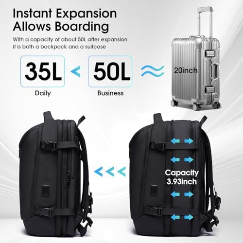 Vacuum Backpack for Men,50L Expandable Compression Backpack With Vacuum Seal, 17.3 Inch Water Resistant Laptop Backpack with USB Charging Port-Not Vaccum Pump Included - Image 6