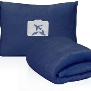 Transforming Travel Blanket & Pillow 2-in-4:Opens to Blanket, Folds into Pillow - Ultra-Soft, Compact & Packable with Hand Luggage Sleeve and Backpack Clip for Flight & Car