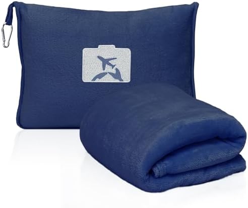 Transforming Travel Blanket & Pillow 2-in-4：Opens to Blanket, Folds into Pillow - Ultra-Soft, Compact & Packable with Hand Luggage Sleeve and Backpack Clip for Flight & Car