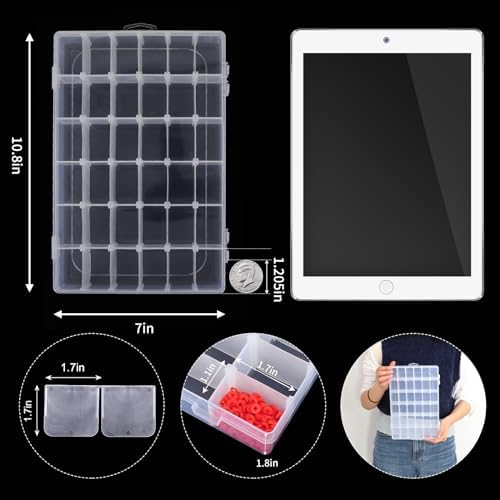 OUTUXED 2 Pack 36 Grids Clear Plastic Bead Organizer Box, Fishing Tackle Box Compartment Organizer with Adjustable Dividers for Jewelry, Art Craft, Bead Storage Containers with 5 Sheets Label Stickers - Image 2
