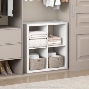 Furinno Cubic Open Back Multipurpose Clothing & Closet Storage Organizer Shelf, 4-Cube, White