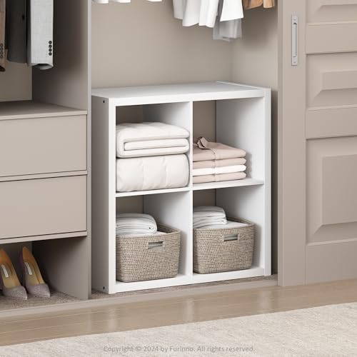 Furinno Cubic Open Back Multipurpose Clothing & Closet Storage Organizer Shelf, 4-Cube, White