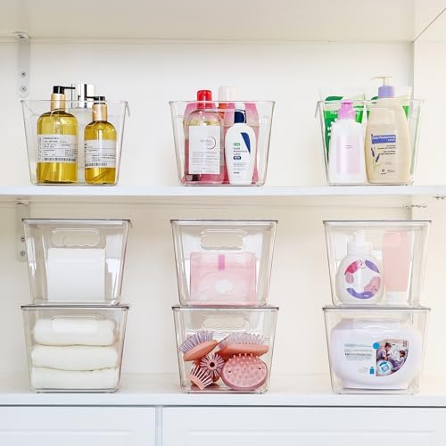 Vtopmart 6 Pack Clear Stackable Storage Bins with Lids, Large Plastic Containers with Handle for Pantry Organizer and Storage,Perfect for Bathroom,Cabinet,Kitchen,Fridge,Closet Organization - Image 5