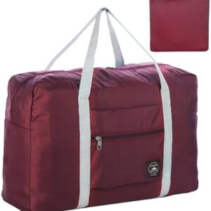Foldable Travel Duffel Bag Tote Carry on Luggage Bag Spirit Airlines Personal item Sports Gym Bag Water Resistant Weekender Overnight Bags for Women and Men (Red)