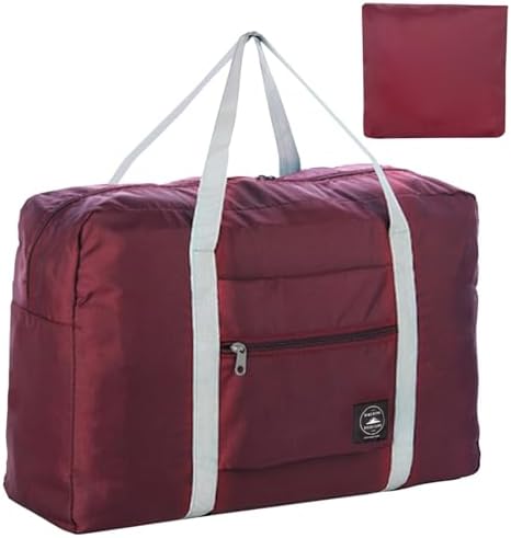 Foldable Travel Duffel Bag Tote Carry on Luggage Bag Spirit Airlines Personal item Sports Gym Bag Water Resistant Weekender Overnight Bags for Women and Men (Red)