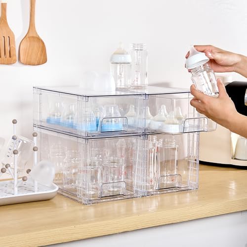 Vtopmart 4 Pack Clear Stackable Storage Drawers,Easy to Assemble Bathroom Organizers and Storage with handles,Plastic Drawers for Kitchen Pantry,Cabinet,Under Sink Organization - Image 4