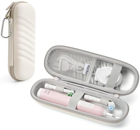 Electric Toothbrush Case for Oral-B Pro/iO/Philips Sonicare, Waterproof Traveling Toothbrush Storage Bag with Mesh Pocket Covers Protection (Beige)