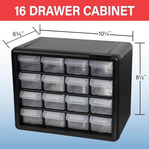 Akro-Mils 16-Drawer Plastic Drawer Storage Cabinet for Garage Organization, Beads, Makeup Organizer, Building Bricks Storage, Teacher Toolbox, 10-1/2" W x 6-1/2" D x 8-1/2" H, 10116 Black - Image 3