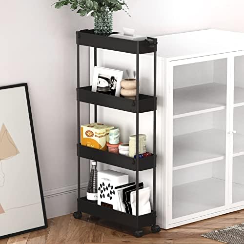 SPACELEAD Slim Storage Cart 4 Tier,Bathroom Organizer Rolling Utility,Mobile Shelving Unit Slide Out for Office, Kitchen, Laundry Room & Narrow Places,Black - Image 6