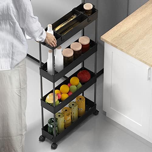 SPACELEAD Slim Storage Cart 4 Tier,Bathroom Organizer Rolling Utility,Mobile Shelving Unit Slide Out for Office, Kitchen, Laundry Room & Narrow Places,Black - Image 7