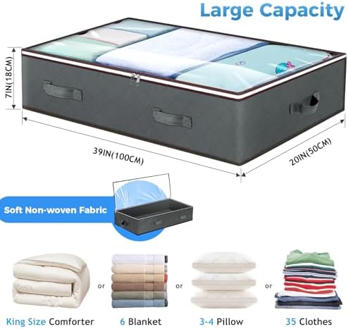 Budding Joy 90L Under Bed Storage Containers, Closet Organizers and Storage Bins, Foldable Underbed Storage Bags for Blanket, Clothing, Comforter, Sweaters, Pillows, Linen Sheets, Wrapping Paper, Grey - Image 2