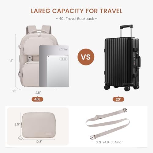 LOVEVOOK Travel Backpack for Women Men, TSA Carry on Backpack Flight Approved 40L Fits 17 Inch Laptop, Waterproof Personal Item Travel Bag Business Weekender Daypack with Detachable Crossbody Bag - Image 6