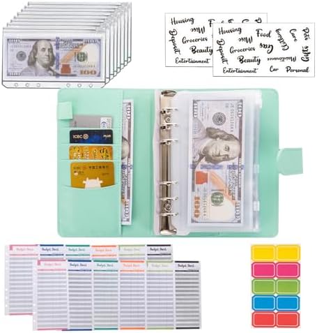 NICOOTHBudget Binder Cash Envelopes A6 Money Saving Binder with Zipper envelopes (Green) - Image 4