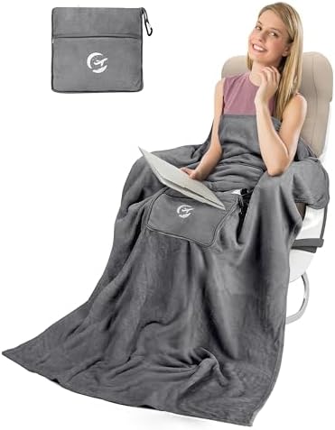 Tirrinia Soft Travel Blanket Pillow, 3-in-1 Foldable Airplane Throw Blanket, Long Flight Essentials, Car Pillow, Lightweight Travel Accessories