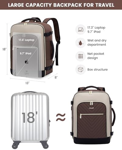 LOVEVOOK Large Travel Backpack for Women, TSA Carry on Backpack for Airplanes, 40L Personal Item Travel Bag for Women fits 17" Laptop,Waterproof Carry on Bag Airplane Approved with 3 Packing Cubes - Image 5
