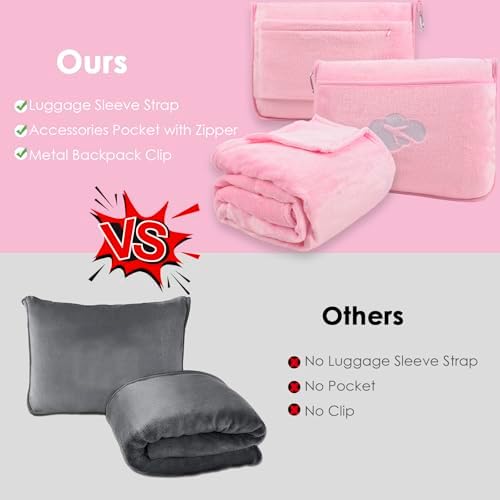 Blanket Pillow for Airplane Travel Essentials - 3 In 1 Travel Blanket and Pillow Set for Women Gifts, Plane Compact with Bag for Long Flight, International Traveler Must Haves Flying Accessories（Pink） - Image 3