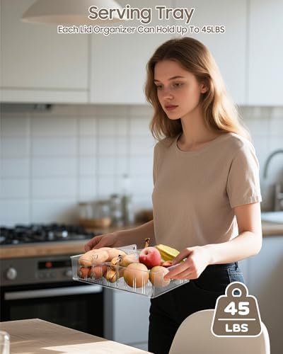 LYNG Lid Organizers Inside Cabinet, Clear Plastic Storage Lid Organizer With 4 Adjustable Dividers, Food Container Lid Organizer For Kitchen Pantry - Image 7