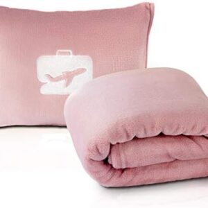 EverSnug Travel Blanket and Pillow - Ultra-Soft, Compact & Lightweight, 65x40 Inches, with Carry Case, Luggage Sleeve & Backpack Clip for Airplane Comfort (Light Pink)