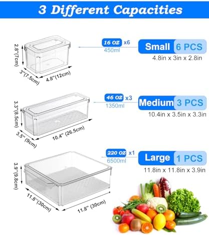 10 Pack Fridge Organizer, Stackable Refrigerator Organizer Bins with Lids, BPA-Free Produce Fruit Storage Containers for Storage Clear for Kitchen, Food, Drinks, Vegetable Storage - Image 3