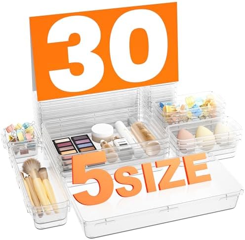 【Military Grade】 Drawer Organizer, 【𝟱𝗦𝗶𝘇𝗲】 Clear Makeup organizer, 【Holds 177 Items】 Bathroom Organizers and Storage, Plastic Desk Organizer Divider, Organizer Bins for Office Vanity A-LUGEI