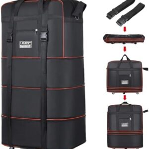 Expandable Large Capacity Travel Bag Oxford Cloth Duffel Bag with Wheels Lightweight Waterproof Travel Foldable Suitcase(Black)