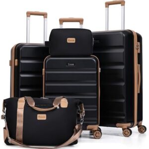 Luggage Sets 5 Piece,Hard Case Suitcase Set with Spinner Wheels,Hardshell Lightweight Travel Luggage with TSA Lock (Black,20/24/28 Inch)