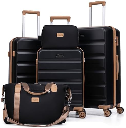 Luggage Sets 5 Piece,Hard Case Suitcase Set with Spinner Wheels,Hardshell Lightweight Travel Luggage with TSA Lock (Black,20/24/28 Inch)