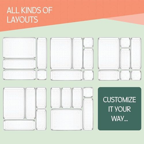 25 PCS Clear Plastic Drawer Organizers Set, 4 Sizes Clear Drawer Organizers & storage Bins for Makeup/Jewelry Vanity, Kitchen Gadgets Or Office Desk. Bathroom Drawer Organizer Trays With Non-Slip Pads - Image 7
