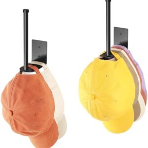 2 Pack Hat Racks for Baseball Caps, Stainless Steel Hat Organizer for Baseball Cap, Hat Holder Storage Organizer, Hat Hanger Strong Adhesive/Wall Drilled for Door, Bedroom, Closet(Black 6 in)