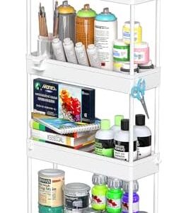 SPACEKEEPER Slim Rolling Storage Cart 4 Tier Bathroom Organizer Mobile Shelving Unit Utility Cart Tower Rack for Kitchen Laundry Narrow Places, White