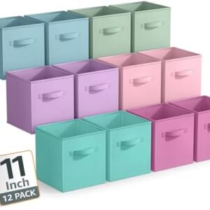 Sorbus 11 Inch Storage Bins - Sturdy Collapsible Fabric Storage Cubes with Handle - 12 Foldable Baskets for Organizing Clothes, Toys, Books - Storage Baskets for Shelves, Closets