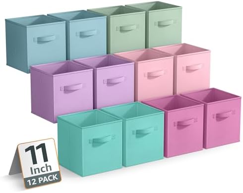 Sorbus 11 Inch Storage Bins - Sturdy Collapsible Fabric Storage Cubes with Handle - 12 Foldable Baskets for Organizing Clothes, Toys, Books - Storage Baskets for Shelves, Closets