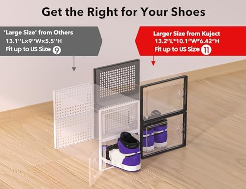 Kuject X-Large Shoe Storage Boxes Organizers Clear Plastic Stackable 12 Pack, Shoe Rack & Holder Substitute, Sneaker Containers, Toy Storage Organizer Bins for Entryway, Closet, Under Bed, Black - Image 4