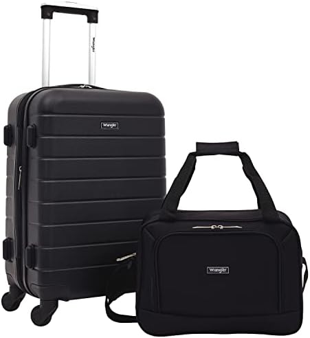 Wrangler Smart Luggage Set with Cup Holder, USB Port and Phone Holder, Black, 2 Piece Set - Image 2