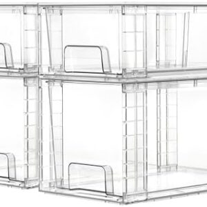 Vtopmart 4 Pack Clear Stackable Storage Drawers,Easy to Assemble Bathroom Organizers and Storage with handles,Plastic Drawers for Kitchen Pantry,Cabinet,Under Sink Organization