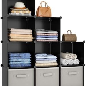 HOMIDEC Closet Organizers and Storage, 9 Cube Storage Organizer, Portable Closet Organizer Cubes Shelves for Clothes, Bedroom, Kids Room, Bathroom, Wardrobe, Garment Racks, Black