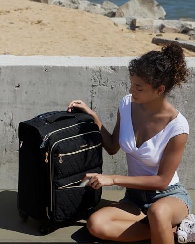 BAGSMART Softside Expandable Luggage Airline Approved with Spinner Wheels, 20 Inch Carry On Luggage 22x14x9 with TSA Lock, Quilted Rolling Suitcases for Women, Black - Image 2