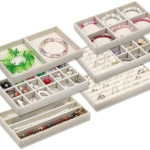 6 Set of Jewelry Drawer Organizer, Stackable Jewelry Organizer Drawer Inserts Container Display Case Storage for Earring Necklace Rings Bracelet with Removable Dividers,Apricot