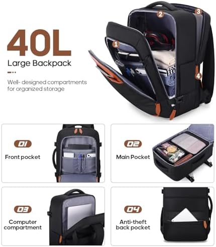 Luggage Sets 3 Piece, Carry On Luggage 20In With Spinner Wheels,PC Hardside Suitcase Set with TSA Lock,Durable Carry On Suitcase With Travel Backpack for Men (Black, 3 piece set (20inch)) - Image 5