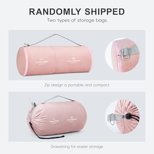 Travel Pillow and Blanket Set Neck Pillows Travel Essentials with Sleep Mask for Airplane Car Memory Foam Pink - Image 2