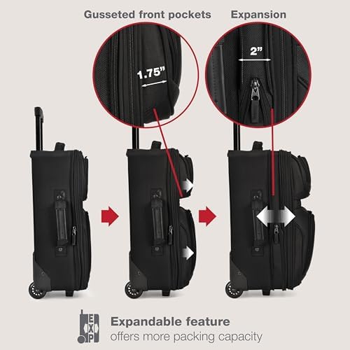 U.S. Traveler Rio Fabric Expandable Carry-on Luggage, Rolling Suitcase, Black, 2 Wheel Set - Image 5