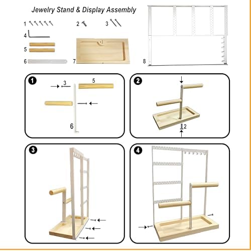 Jewelry Organizer Stand, Jewelry Holder, Lengnoy 4 Tier Earring Holder with 48 Holes and 6 Hooks Necklace Organizer Wood Box for Necklace Bracelet Earring Ring, White - Image 6