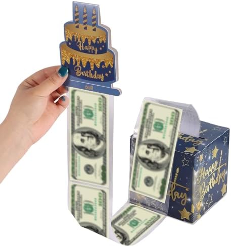 lasuroa Happy Birthday Money Pull Box, Cash Gift Box with Pull-Out Card Fun Money Holder for Birthdays Parties Includes 100pcs Transparent Bags Number Stickers for Boys & Girls (Blue)