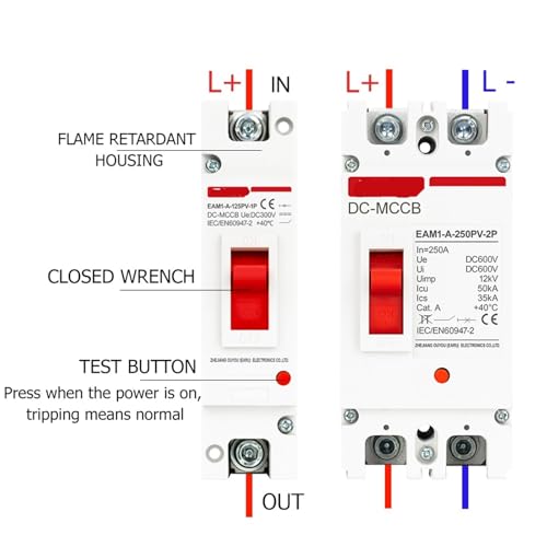 1pcs DC 250V 500V DC Solar Molded Case Circuit Breaker MCCB Overload Protection Switch Protector for Solar Photovoltaic PV 100A 125A(2P,125A) - Image 6
