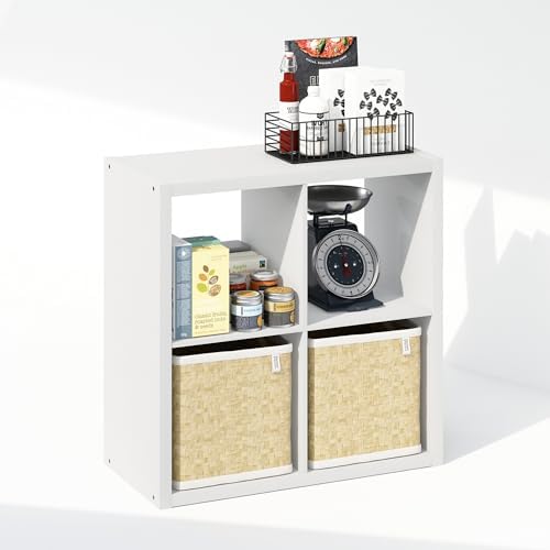 Furinno Cubic Open Back Multipurpose Clothing & Closet Storage Organizer Shelf, 4-Cube, White - Image 4